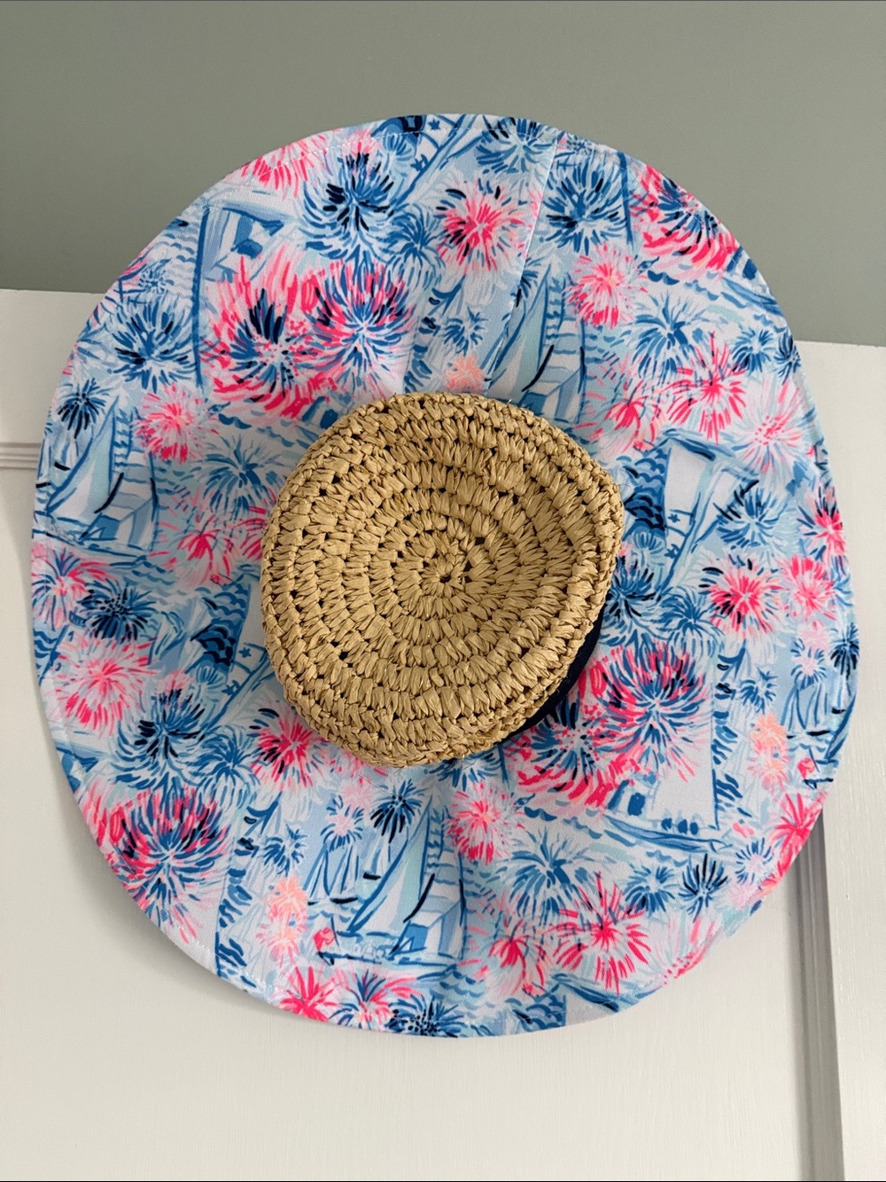 Lilly Pulitzer Pink & Blue Floral Straw Sun Hat